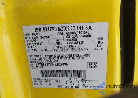 2004 Ford F-150 Stx/Xl/Xlt from USA, damaged, VIN 1FTRF12W34KB29096